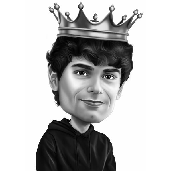 Persoană care poartă un portret de desene animate coroană în stil alb-negru