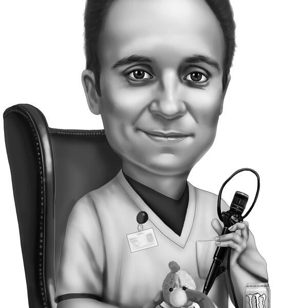 Black and White Digital Cartoon Drawing in Professions Uniform