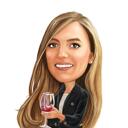 Regalos para amantes del vino: una caricatura personalizada para ella en estilo digital en color