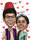 Couple Caricature in Indian Outfits Hand Drawn from Photos