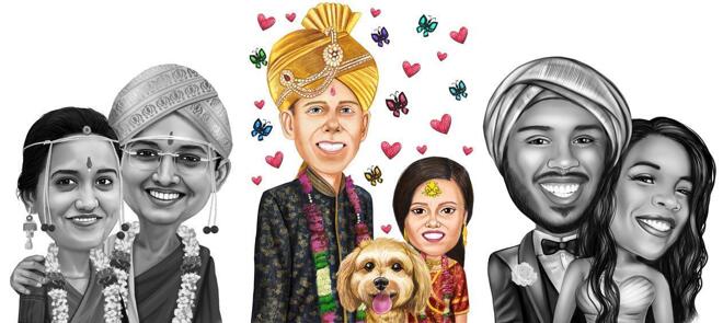 Indische Hochzeitskarikatur