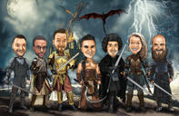 Superhero Group Caricature Drawing