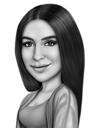 Caricatura personalizada de mujer en estilo blanco y negro