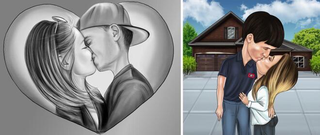 Карикатура целующейся пары