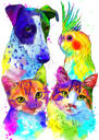 Hunde og kat akvarel maleri