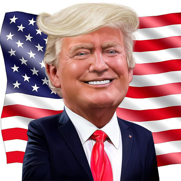 Caricatura de Trump com bandeira dos EUA