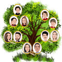 Árbol genealógico coloreado con caricaturas