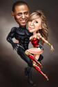 Flying Couple Caricature as Superheroes