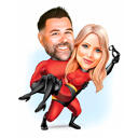 Caricatură de cuplu de supereroi întregi