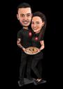 Caricature d'un couple heureux sur fond noir à partir d'une photo