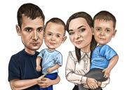 Caricature colorée de famille de 4 personnes