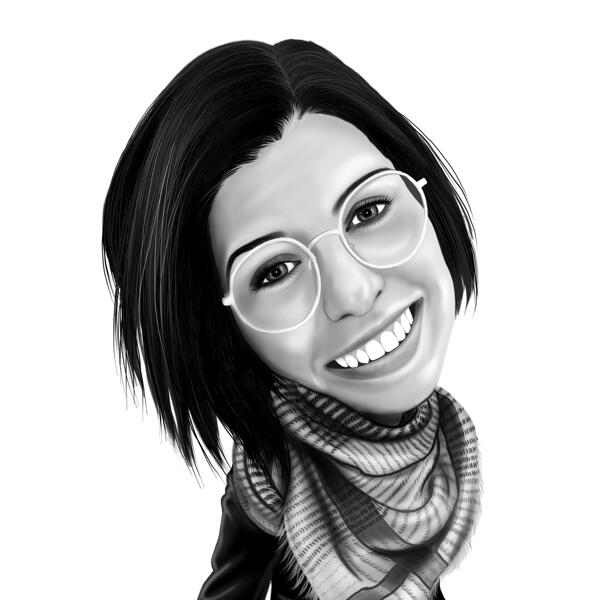 كاريكاتير أنثى لطيف من الصورة - رسومات كرتونية للنساء على النمط الرقمي بالأبيض والأسود