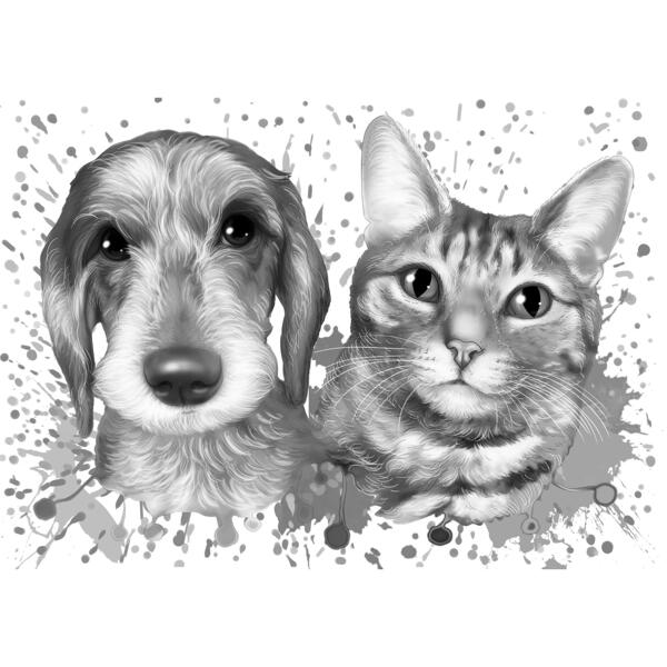 Собака и кошка графитовый рисунок