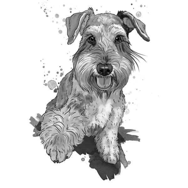 Portret de corp complet de Fox Terrier din grafit din fotografii în stil acuarelă