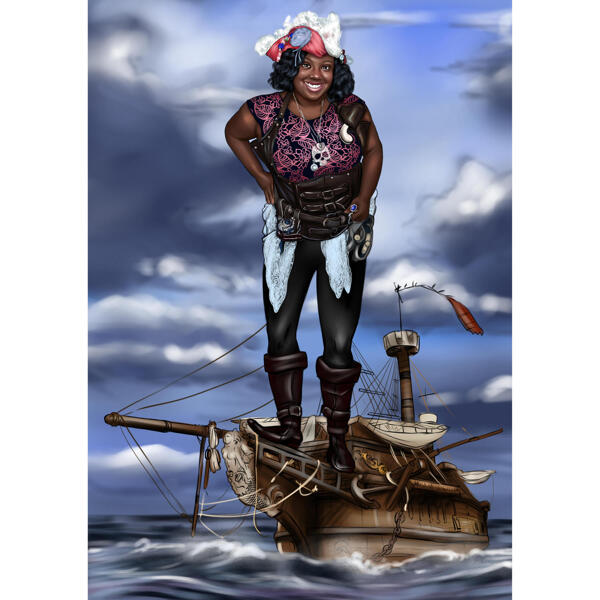Piratenkarikatuur met aangepaste achtergrond uit foto's - Anchor on Seacraft