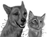 Grafitová kresba psa a kočky