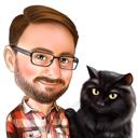 Ägare med svart kattkarikatyrporträtt från foto