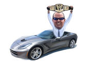 hombre, en, coche descapotable, con, props