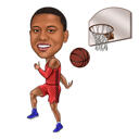 Jogador de basquete de corpo inteiro com caricatura de cesta