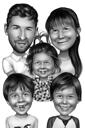 Mustavalkoinen perhe lasten kanssa Piirustus piirroksista valokuvista