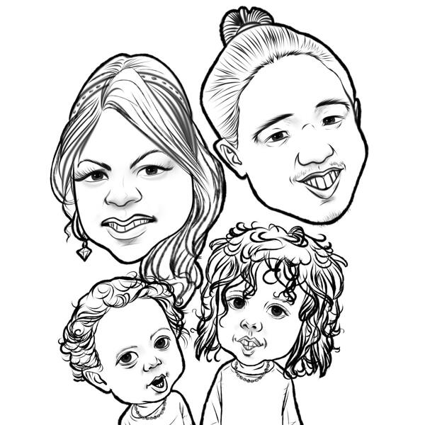 Line Exaggerated Family Caricature