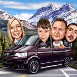 Family Caricature in Car
