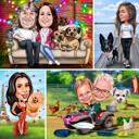 Full Body Owner with Pet Caricature Portrait with Colored Background