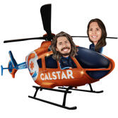 Two Persons in Helicopter - Colored Caricature Gift from Photos