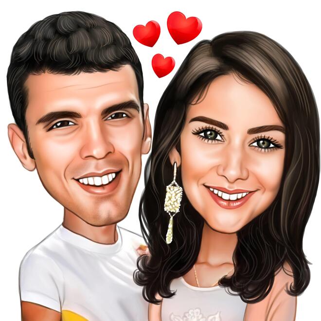 Couple Caricature with Small Hearts