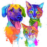 Pictură în acuarelă câine și pisică