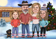 Funny Christmas Drawing of Family of 4 Persons