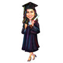 Caricatura a óleo de formatura com certificado de diploma