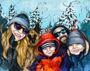 Woman+with+Pets+Exaggerated+Caricature+in+Color+Digital+Style+with+Custom+Background