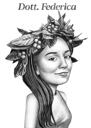 Moderigtigt kvindeprinsessekarikatur fra fotos i sort og hvid stil