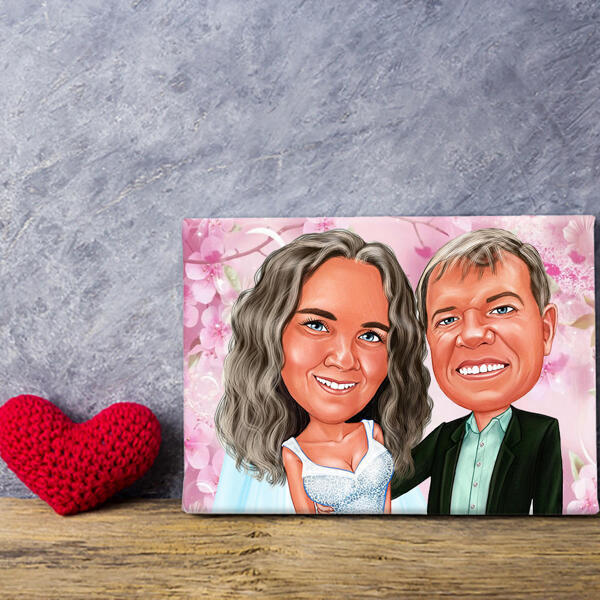 Funny Exaggerated Couple Caricature for Valentine Day Gift: Canvas Print