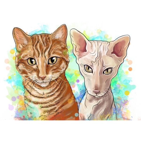 Smíšené kočičí plemeno karikatura portrét v akvarelu