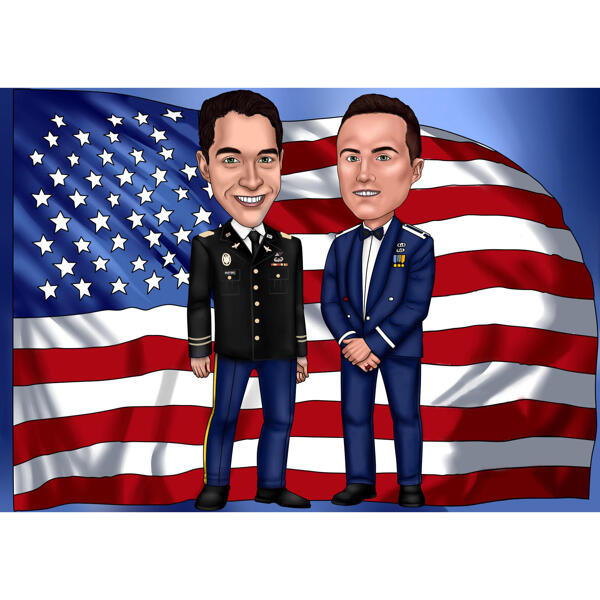 Deux militaires avec fond de drapeau