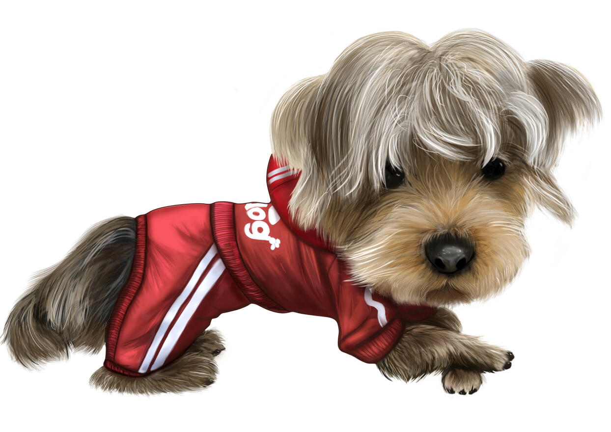 Head and Shoulders Yorkie Cartoon Portrait in Color Style from Photo