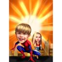 Full Body Superhero Kids Caricature in Color Style with Custom Background