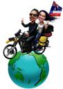 Paar-Karikatur auf Harley-Davidson-Motorrad mit Hintergrund