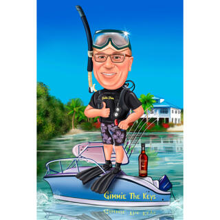 Scuba Diving Caricature with Custom Background from Photos for Diver Gift