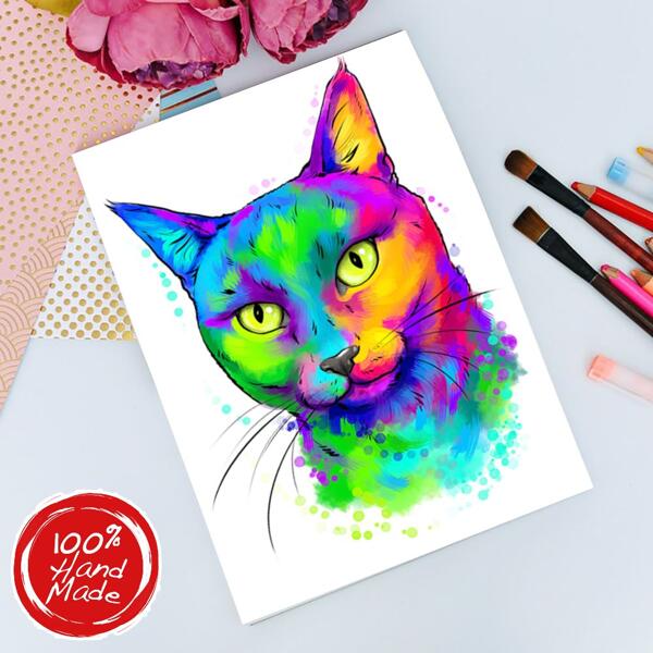 Drukāts varavīksnes kaķa portreta plakāts