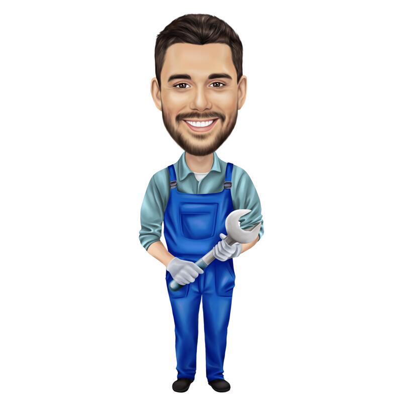 Full Body Auto Mechanic Cartoon Portrait in Colored Style from Photo Full Body Auto Mechanic Cartoon Portrait in Colored Style from Photo