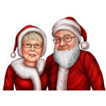 Mr and Mrs Claus Christmas Cartoon Portrait