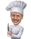 Šéfkuchař s nožem kreslená kresba