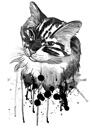 Cat Caricature Portrait from Photos in Black and White Watercolor Style
