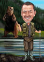 صياد كاريكاتير فكرة الهدية - رجل مع سمكة وبيرة على خلفية مخصصة