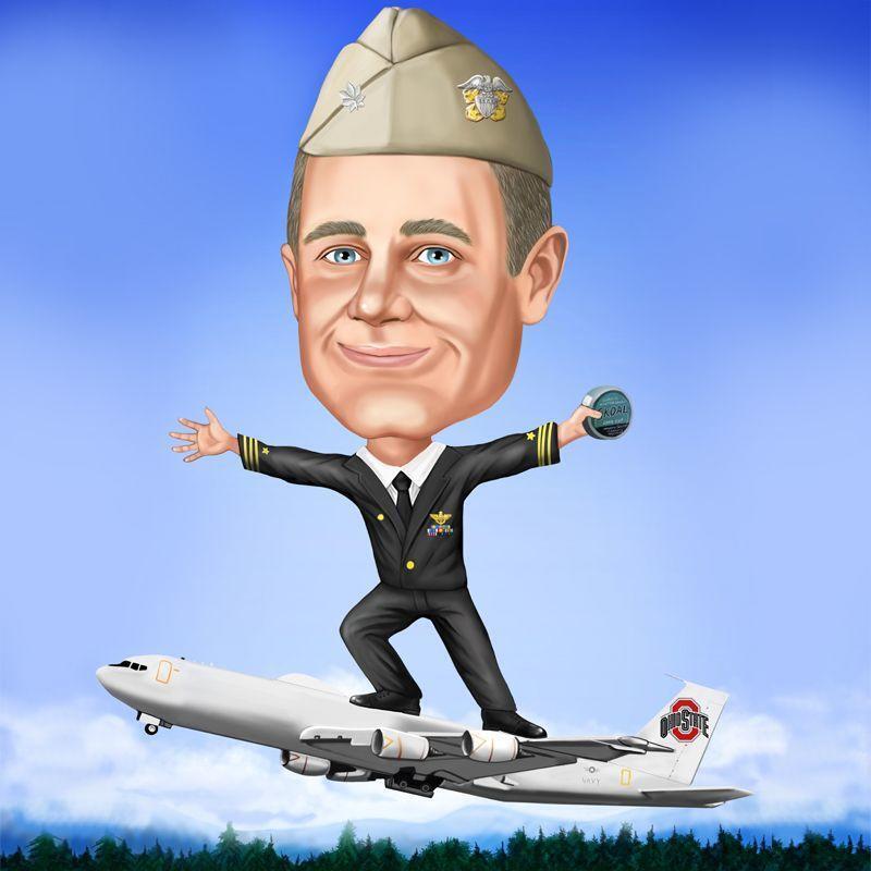 Pilot on Airplane: Full Body Pilot Caricature from Photos