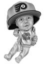 Caricatura de bebê de corpo inteiro personalizada em estilo preto e branco a partir de fotos
