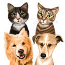 Assorted Pets Cartoon from Photos in Color Digital Style